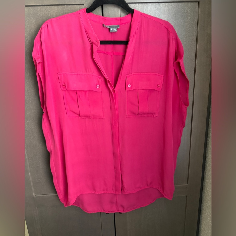 Vince cap sleeve button up Pink top size small